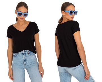 T-SHIRT DAMSKI KOSZULKA BAWEŁNIANA V-NECK SEREK