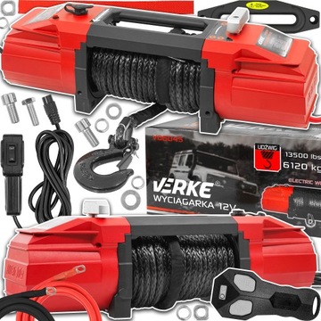 WYCIĄGARKA ELEKTRYCZNA 12V 6120KG 13500LBS SYNTETYK LAWETA, ATV, OFFROAD