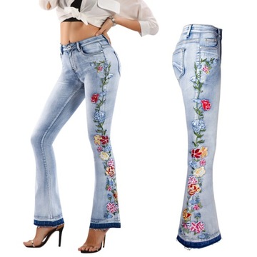 Jeansowe Dzwony z Unikatowym Haftem 3D Trendy Design dla Modnej Kobiety
