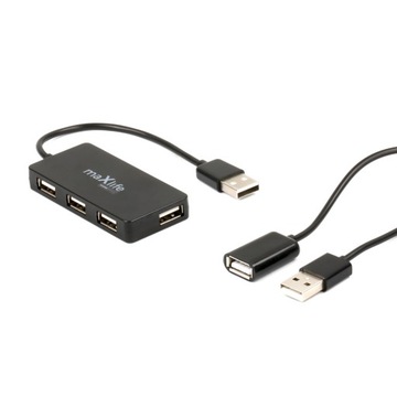 Хаб Maxlife Home Office USB 2.0, 4xUSB 2.0 с USB 1,5 м, 40 Мбит/с, без