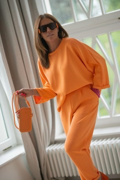Pomarańczowy Komplet Dresowy 3 Cześciowy Bluza Oversize i Spodnie ze Zwężan