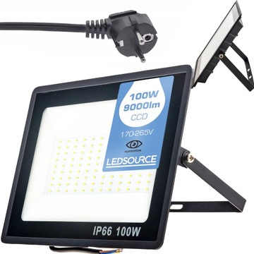 Halogen NAŚWIETLACZ LED 100W 9000lm SLIM z wtyczką