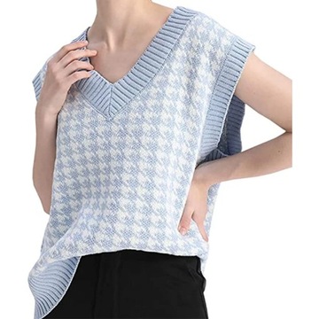 Sleeveless Geometric Houndstooth Sweater Vest Wome