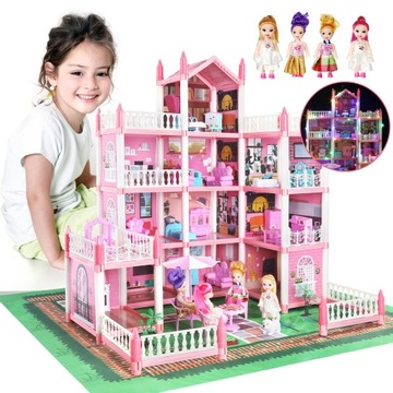 DUŻY DOMEK MODEL DIY MEBLE LED Zamek księżniczki PREZENT na DZIEN DZIECKA