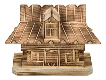 Skarbonka dom drewniany domek chatka na monety banknoty 14x7x10 cm