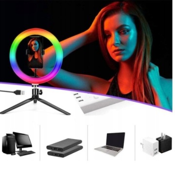 МОЩНАЯ КОЛЬЦЕВАЯ ЛАМПА ДЛЯ СЕЛФИ LED RGB RGB ШТАТИВ + НАБОР ПУЛЬТА USB USB