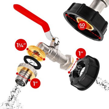 Клапан крана для резервуара Mauser емкостью 1000 л Mauser для шланга 1 дюйм, соединение IBC 60x6