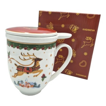 PORCELANOWY KUBEK Z ZAPARZACZEM 350ML BOŻE NARODZENIE