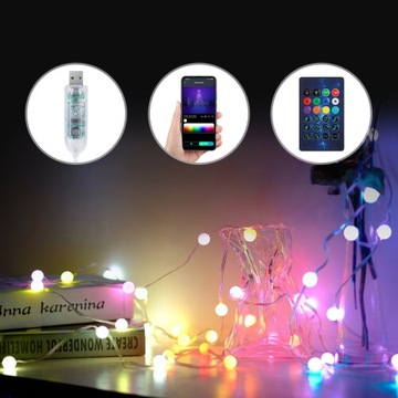 Рождественские елочные гирлянды USB 80LED 10m RGB ЦВЕТНЫЕ УКРАШЕНИЯ ПРИЛОЖЕНИЕ С ПУЛЬТОМ ПУЛЬТА