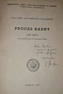 UMCS Proces Karny część ogólna Taras Skrętowicz (autograf) Kmiecik stan