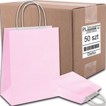 TORBA PAPIEROWA RÓŻOWA A5 225/80/180 50 SZT TOREBKA EKO NA PREZENT