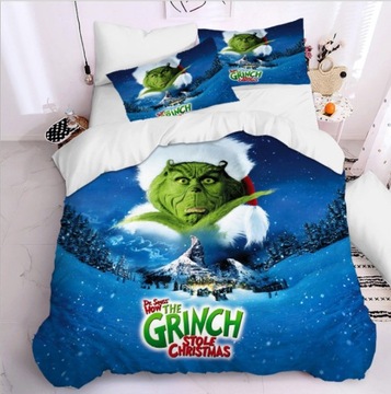 Grinch 3D KOMPLET POŚCIELI POSZEWKA 140x200