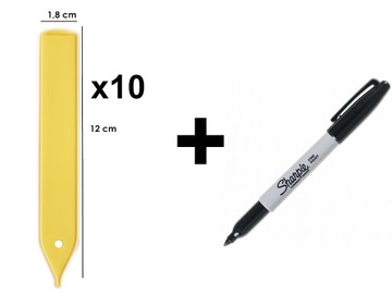 Etykiety żółte do roślin 10 szt + marker