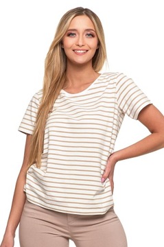 Koszulka Damska T-Shirt w Paski Klasyczna Bluzka na Krótki Rękaw MORAJ L