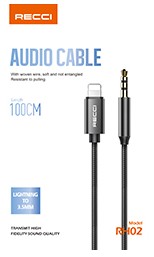 КАБЕЛЬ-АДАПТЕР LIGHTNING AUX MINI JACK 3,5 ММ ДЛЯ iPhone 1M RECCI