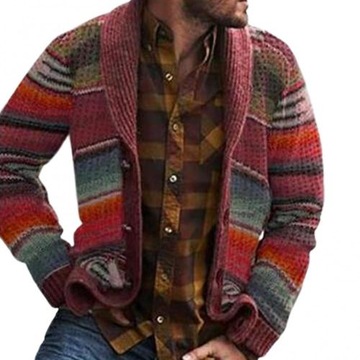 Men Autumn Winter Open Front Cardigan Stripes Long