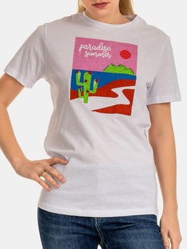 DAMSKA KOSZULKA T-shirt Oversize Luźna BIAŁA L