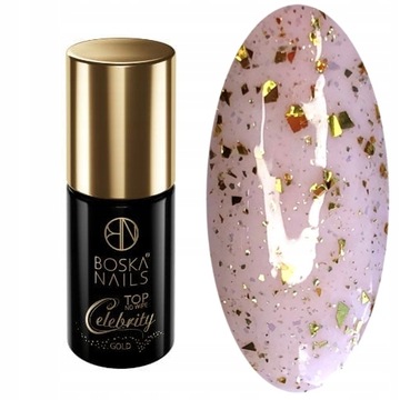 BOSKA NAILS TOP CELEBRITY GOLD TOP NO WIPE Z KAWAŁKAMI ZŁOTEJ FOLII 6 ml