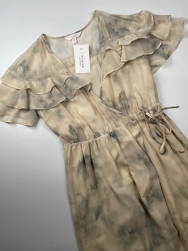 Przekładana sukienka szyfonowa tie dye ecru zielony LAUREN CONRAD r. XS/S