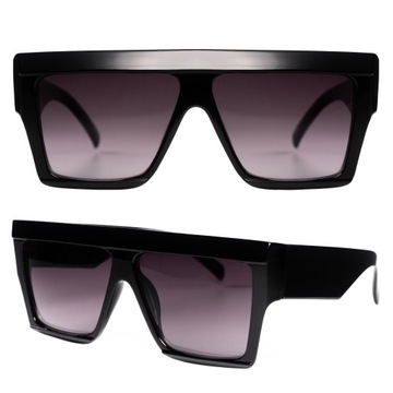 Okulary Duże Proste Glam Czarne UV 400 Oversize