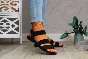 ЧЕРНЫЕ ЖЕНСКИЕ САНДАЛИИ С ПЛОСКИМ ДНОМ СПОРТ ЛЕТО