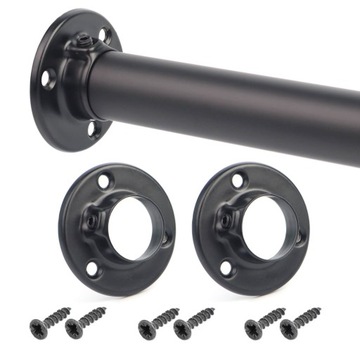 Czarny drążek na ubrania fi25mm rura 148cm + 2 rozety