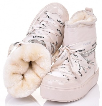 MODNE ŚNIEGOWCE Z FUTERKIEM WSUWANE BUTY ZIMOWE NA PLATFORMIE