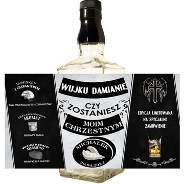 PROŚBA O BYCIE CHRZESTNYM ETYKIETA WHISKY JACK