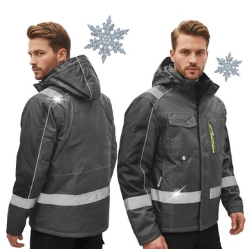 КУРТКА ЗИМНЯЯ РАБОЧАЯ МУЖСКАЯ С КАПЮШОНОМ, ВОДОНЕПРОНИЦАЕМЫЙ ОКСФОРД, СВЕТООТРАЖАЮЩАЯ СВЯЗЬ
