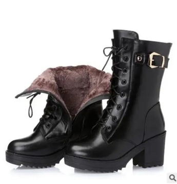 40 BLACK PULUFFHIGHIGE Oryginalne skórzane kobiety buty zimowe grube wełnia