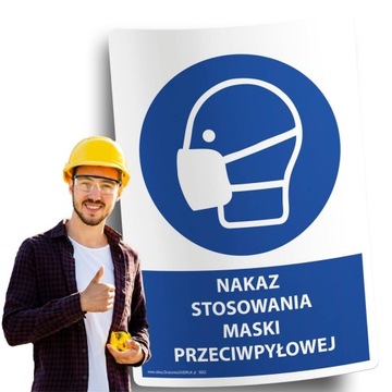 Naklejki BHP znak ostrzegawczy NAKAZ STOSOWANIA MASKI PRZECIWPYŁOWEJ