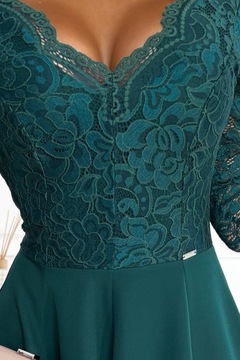 AMBER elegantné čipkované dlhé šaty s výstrihom - ZELENÁ - S