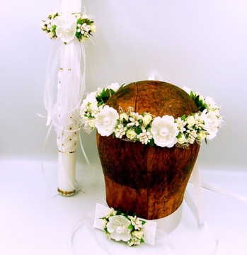 ZESTAW KOMUNIJNY WIANEK,OZDOBA ŚWIECY