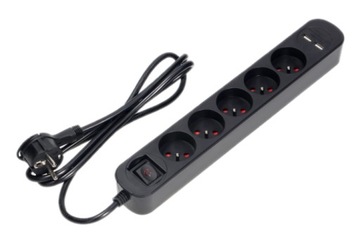 PRZEDŁUŻACZ LISTWA PŁASKA WTYCZKA 5 GNIAZD 2x USB