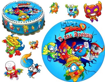 OPŁATKI na tort SUPERZINGS + DEDYKACJA + 7 postaci