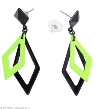 KOLCZYKI ROMBY ZIELONO-CZARNE LATA 70 80 DISCO