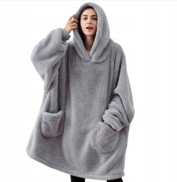 KOC Z RĘKAWAMI SZARY SWETER KAPTUR BEDSURE 95x85