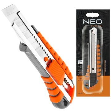 НОЖ НЕО С ЛОМАТЫМ ЛЕЗВИЕМ, МЕТАЛЛИЧЕСКИЙ КОРПУС 18 ММ, ПРОТИВОСКОЛЬЗЯЩАЯ РУЧКА 63-011