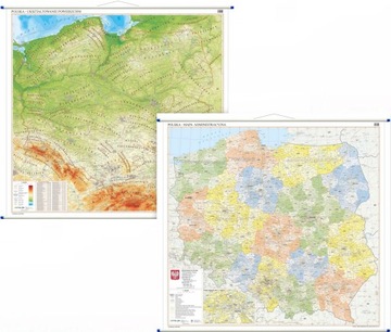 Mapa Polski ścienna DWUSTRONNA fizyczna i administracyjna DUŻA XL AKTUALNA