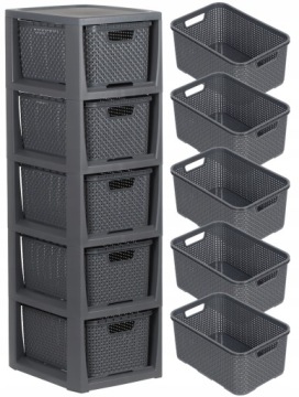 ПОЛКА ДЛЯ ВАННОЙ ИЗ РОТАНГА + 5 КОРЗИН, ЦВЕТ АНТРАЦИТ