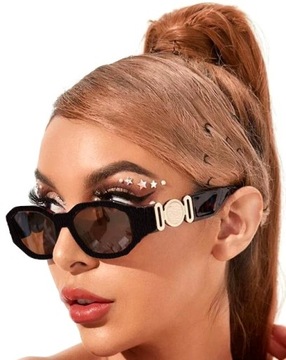 Przeciwsłoneczne Okulary Kobiece Prostokątne wąskie geometryczne złote