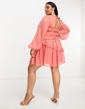 LUX Curve Różowa sukienka mini z materiału dobby z guzikami 54