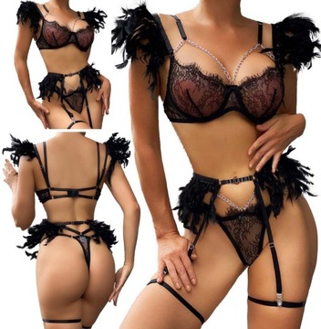 Sexy Bielizna Damska Seksowny komplet koronkowy Piórka Erotyczny strój
