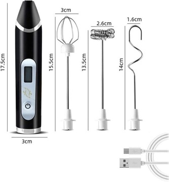 Электрический мини-миксер для вспенивания молока и кофе, сменные насадки 3 в 1