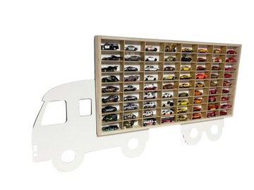 BIAŁA PÓŁKA TIR drewno resoraki 72HOT WHEELS napis