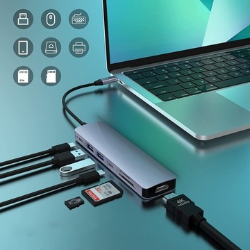 ДОК-СТАНЦИЯ HUB 7IN1 TYPE C ДЛЯ HDMI SD TF КАРТРИДЕР 100 Вт ДЛЯ НОУТБУКА