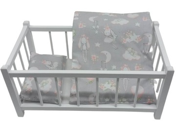 ŁÓŻECZKO DLA LALKI LALEK DREWNIANE BIAŁE POŚCIEL