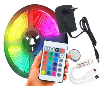 Taśma Listwa LED RGB Kolorowa Zasilacz Pilotem 5m