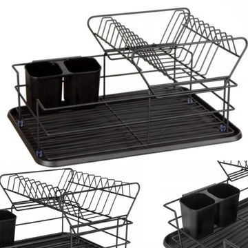 ДВУХУРОВНЕВЫЙ СЕН ДЛЯ СУШКИ ПОСУДЫ, ЧЕРНЫЙ, БОЛЬШОЙ С ПОДДОНОМ