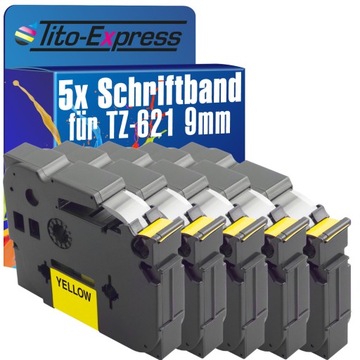 5x Taśma do BROTHER TZ-621 9mm 8m TZe-621 żółta